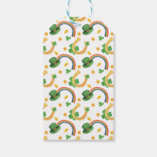 Shamrock & Leprechaun Pet met regenboogpatronen Cadeaulabel (Achterkant)