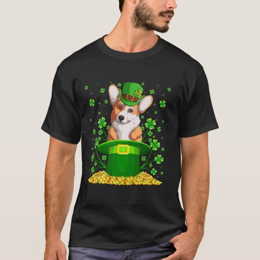Shamrock Leprechaun Pet Welsh Corgi Dog St Patrick T-shirt (Voorkant)