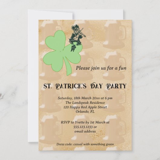 Shamrock & Leprechaun St Patrick's Day Party Kaart (Voorkant)