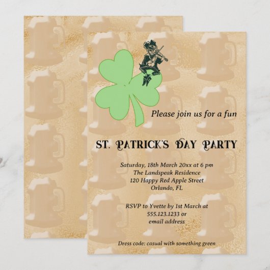Shamrock & Leprechaun St Patrick's Day Party Kaart (Voorkant / Achterkant)