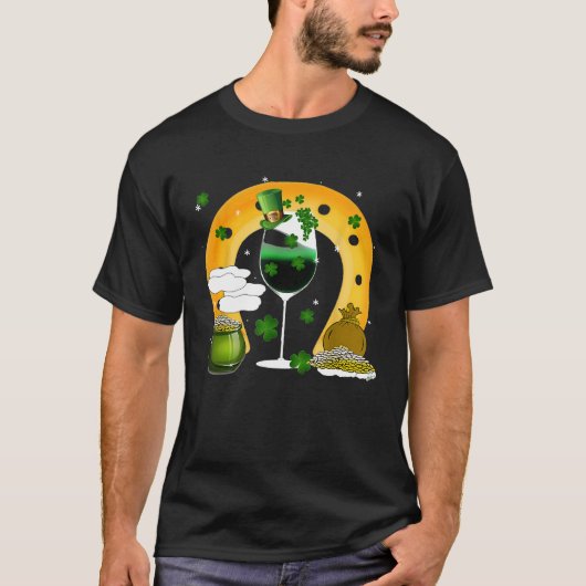 Shamrock Leprechaun Wijnglas grappig St Patricks D T-shirt (Voorkant)