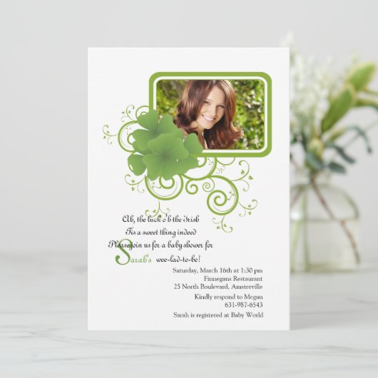 Shamrock Lijst Photo Invitation Kaart (Staand voorkant)