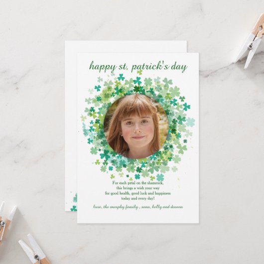 Shamrock Lijst St. Patrick's Day Card Kaart (Voorkant / Achterkant in situ)