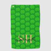 Shamrock & Lucky Clover blad monogram / Iers Golfhanddoek (Voorkant)