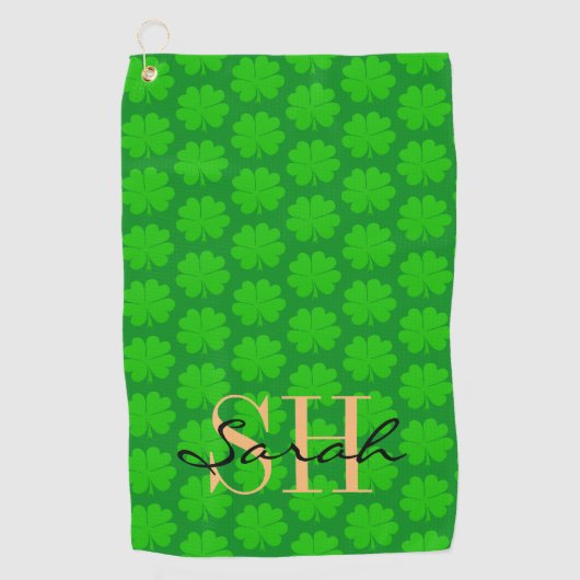 Shamrock & Lucky Clover blad monogram / Iers Golfhanddoek (Voorkant)