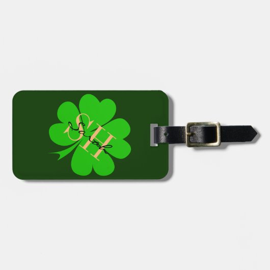 Shamrock & Lucky Clover leaf monogrammed/Irish Bagagelabel (Voorkant horizontaal)