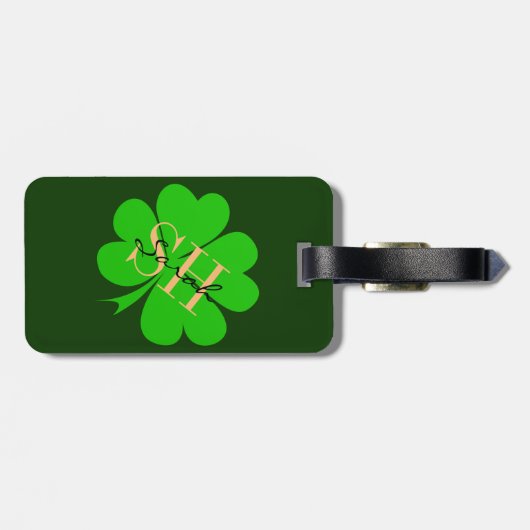 Shamrock & Lucky Clover leaf monogrammed/Irish Bagagelabel (Achterkant horizontaal)