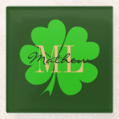 Shamrock & Lucky Clover leaf monogrammed/Irish G Glazen Onderzetter (Voorkant)