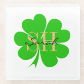 Shamrock & Lucky Clover leaf monogrammed/Irish Glazen Onderzetter (Voorkant)