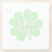 Shamrock & Lucky Clover leaf monogrammed/Irish Glazen Onderzetter (Achterkant)