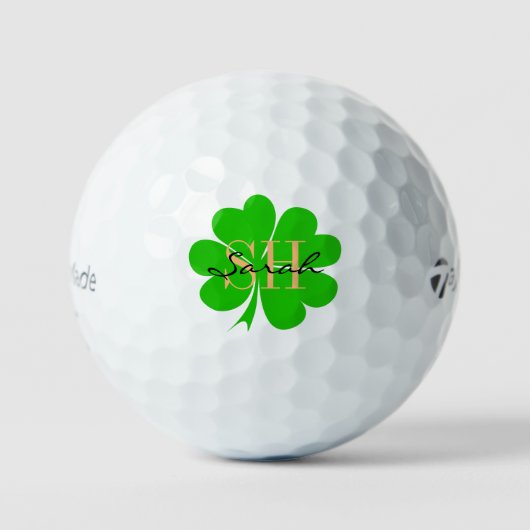 Shamrock & Lucky Clover leaf monogrammed/Irish Golfballen (Voorkant)