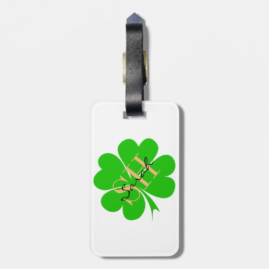 Shamrock & Lucky Clover leaf monogrammed/Irish L Bagagelabel (Achterkant verticaal)