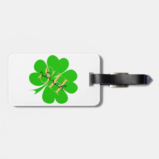 Shamrock & Lucky Clover leaf monogrammed/Irish L Bagagelabel (Achterkant horizontaal)