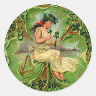 Shamrock Maiden St Patrick's Day Kaart Ronde Sticker