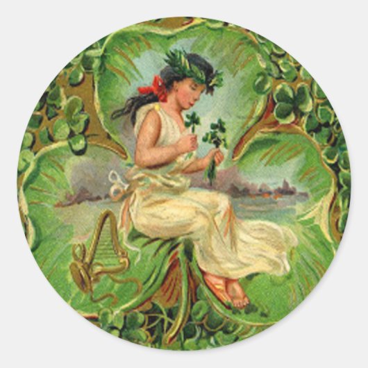 Shamrock Maiden St Patrick's Day Kaart Ronde Sticker (Voorkant)