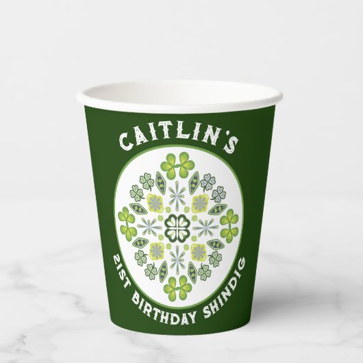 Shamrock Mandala 21ste verjaardagsfeestje Papieren Bekers (Voorkant)