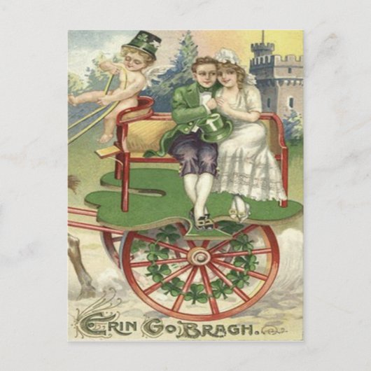 Shamrock Married Couple Horse Carriage Cherub Briefkaart (Voorkant)