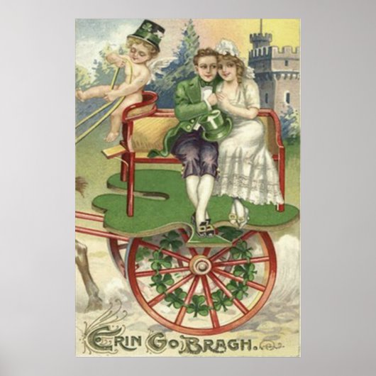 Shamrock Married Couple Horse Carriage Cherub Poster (Voorkant)
