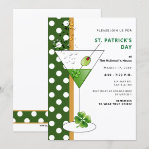 Shamrock martini St Patricks Day Party Invitation Kaart