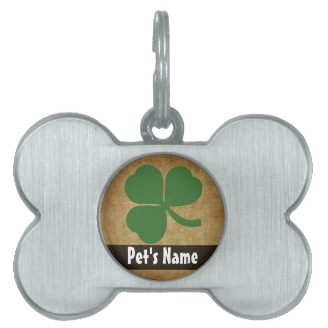 Shamrock met  goud huisdieren naamplaatje (voorkant)