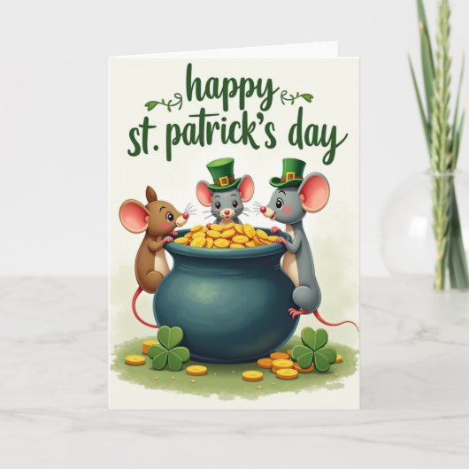 Shamrock Muizen Goud Pot Kaart (Voorkant)
