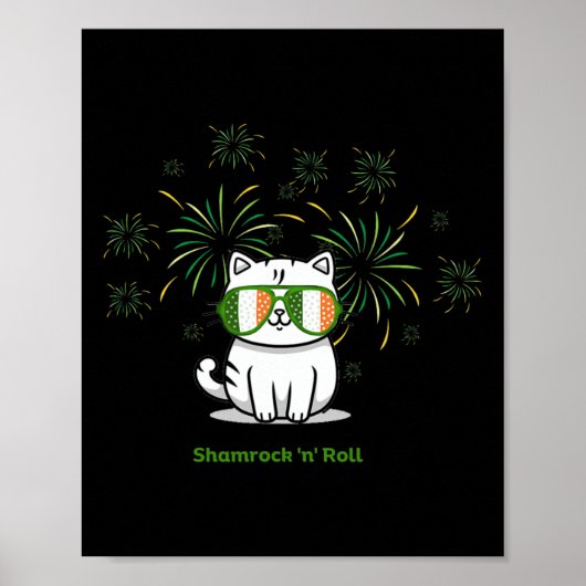 Shamrock N Roll Cat St Patricks Day Mannen Vrouwen Poster (Voorkant)