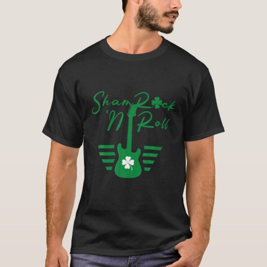 Shamrock N Roll Guitar St Patricks Day Guitarist M T-shirt (Voorkant)