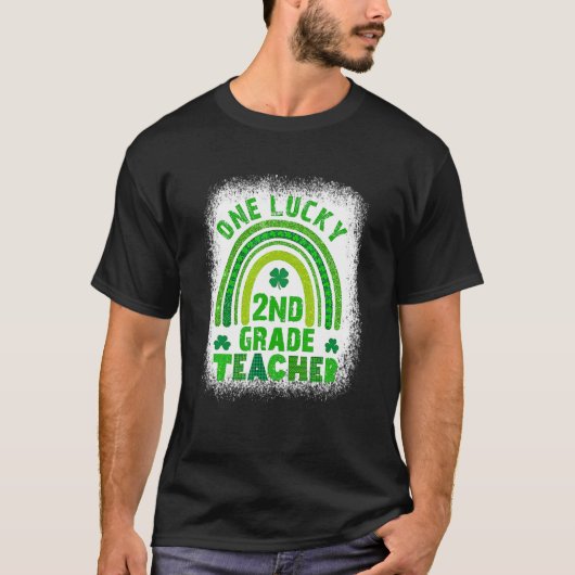 Shamrock One Lucky Teacher St Patricks Day Bleache T-shirt (Voorkant)