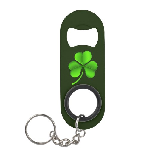 Shamrock op donkergroene bocht mini flessenopener (Voorkant)