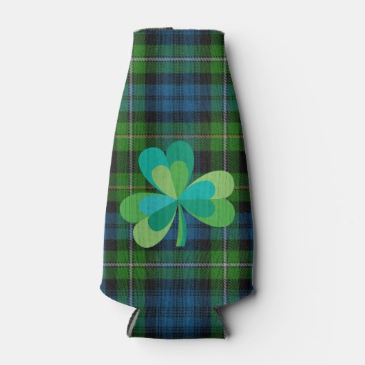 Shamrock op Plaid Bottle Cooler (Voorkant)