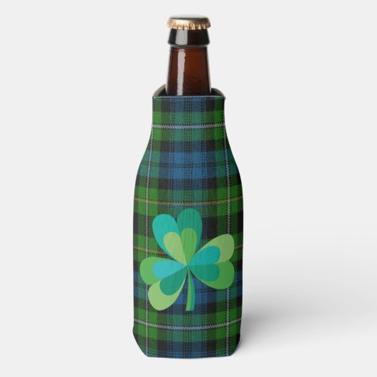 Shamrock op Plaid Bottle Cooler (Fles Voorkant)