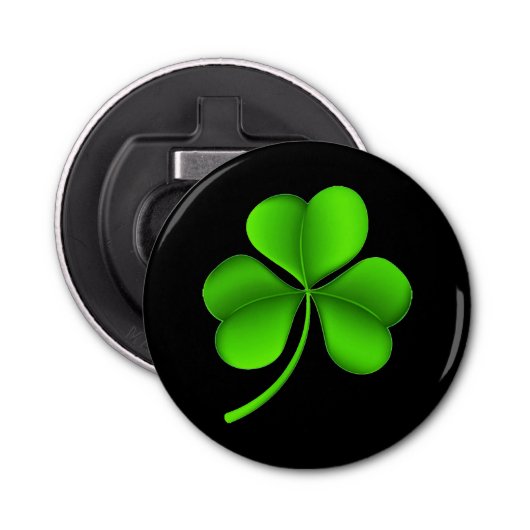 Shamrock op zwart bot button flesopener (Voorkant)
