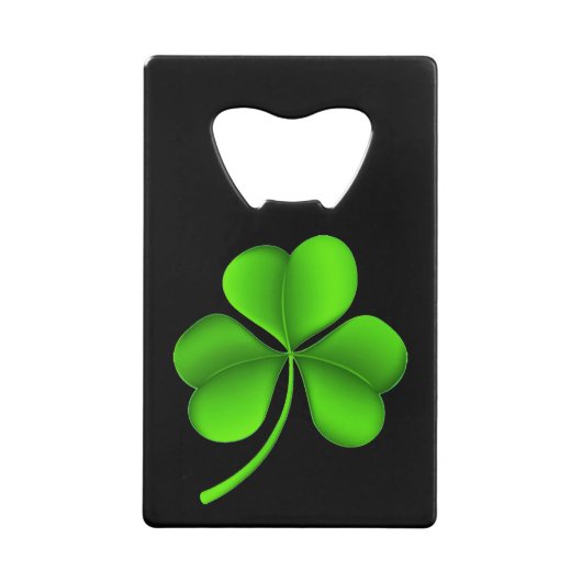 Shamrock op zwart bot creditkaart flessenopener (Voorkant)