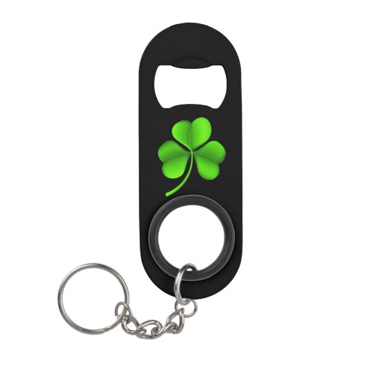 Shamrock op zwart bot mini flessenopener (Voorkant)