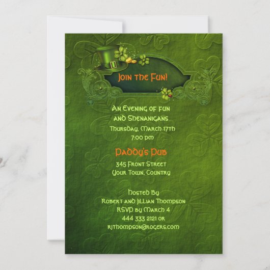 Shamrock Party Girl Uitnodiging - Aanpassen (Achterkant)