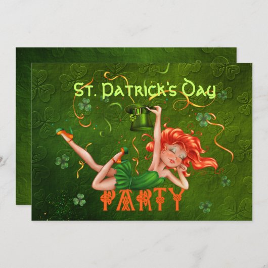 Shamrock Party Girl Uitnodiging - Aanpassen (Voorkant / Achterkant)
