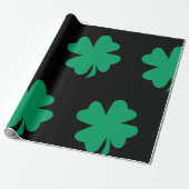 Shamrock Patroon Zwart Groen St Patrick's Day 2024 Cadeaupapier (Uitgerold)