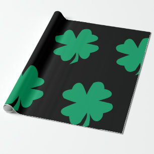 Shamrock Patroon Zwart Groen St Patrick's Day 2024 Cadeaupapier
