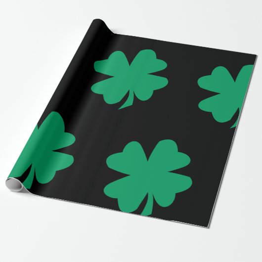 Shamrock Patroon Zwart Groen St Patrick's Day 2024 Cadeaupapier (Uitgerold)