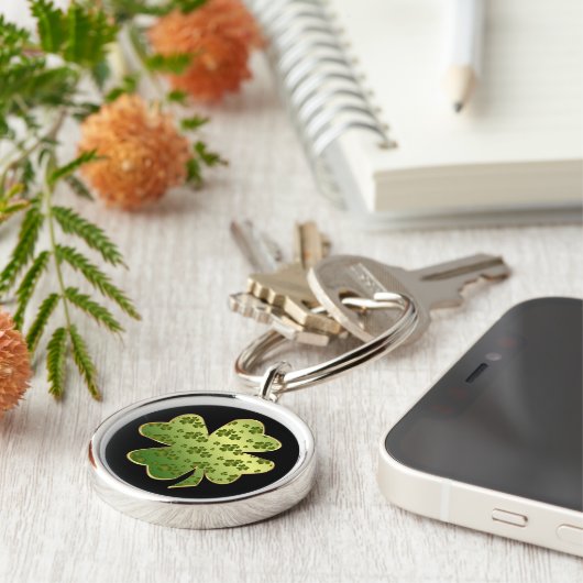  Shamrock Pattern Gold Border Sleutelhanger (Zijkant)