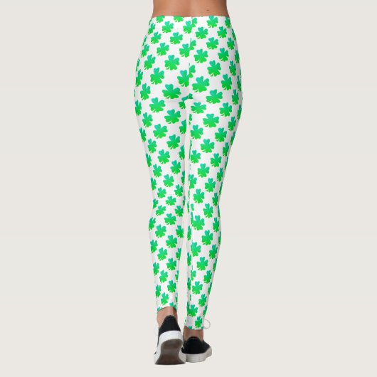 Shamrock Pattern St Patrick Day Green White Leggings (Achterkant)