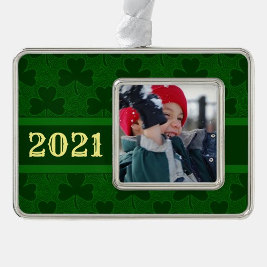 Shamrock Personalized Verzilverd Omlijst Ornament (Voorkant)