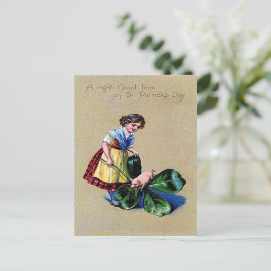  Shamrock Pig Girl St Patrick's Day Kaart (Staand voorkant)