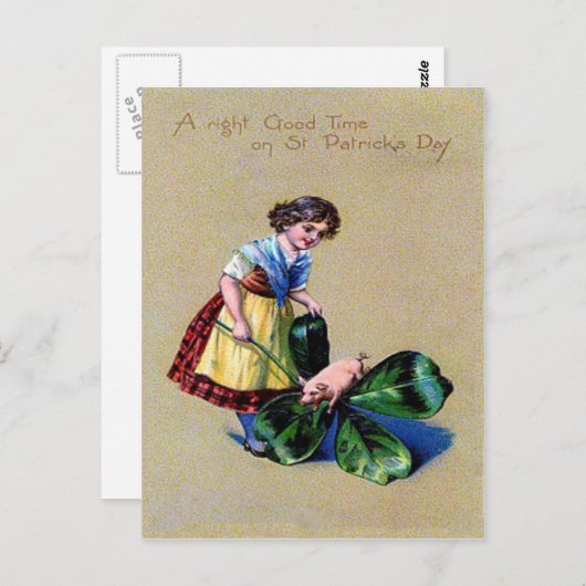  Shamrock Pig Girl St Patrick's Day Kaart (Voorkant / Achterkant)