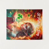 Shamrock pixie meisje groene klaver Ierland helder Wandkleed (Voorkant (horizontaal))