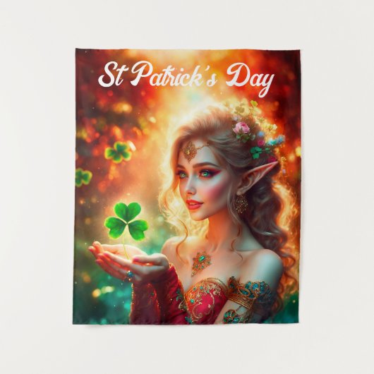 Shamrock pixie meisje groene klaver Ierland helder Wandkleed (Voorkant)