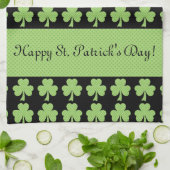 Shamrock Polka dot St Patrick Day Jouw tekst zwart Theedoek (Gevouwen)