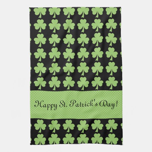 Shamrock Polka dot St Patrick Day Jouw tekst zwart Theedoek (Verticaal)