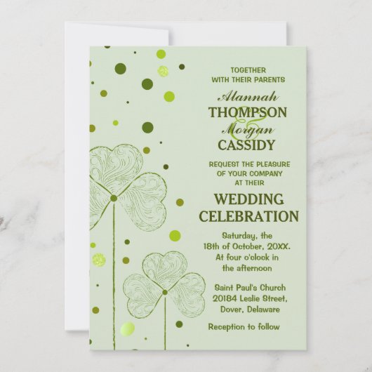 Shamrock Polka Dots Huwelijksuitnodiging 2 Kaart (Voorkant)