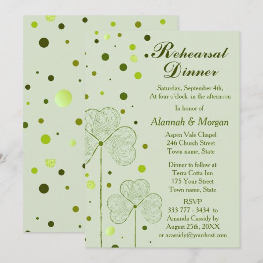 Shamrock Polka Dots Wedding Repetitie Diner 2 Kaart (Voorkant / Achterkant)